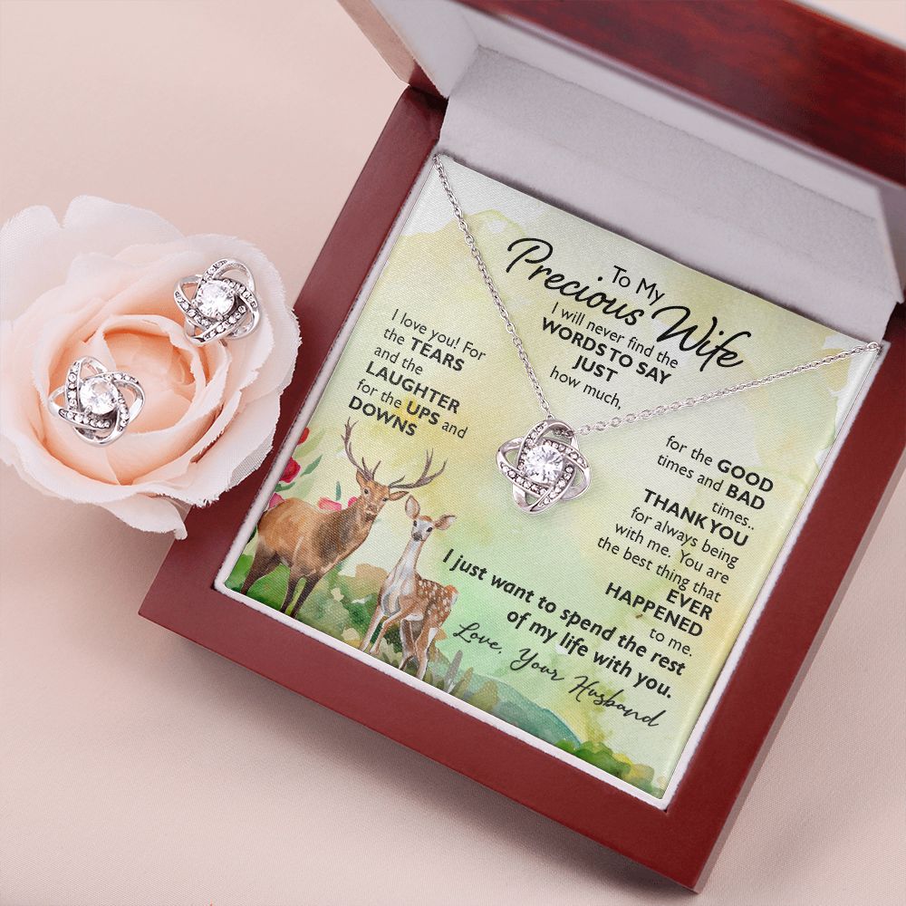 To My Precious Wife-I will never find the WORDS Love Knot Earring & Necklace Set