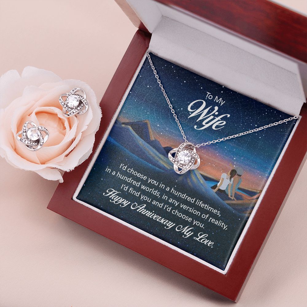 To My wife - i'd choose you in a hundred lifetimes Love Knot Earring & Necklace Set