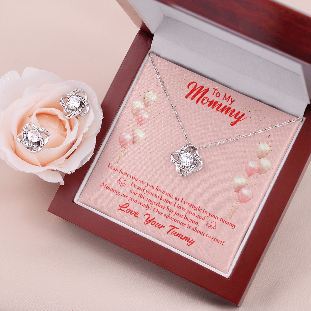 To my mommy-I can hear you Love Knot Earring & Necklace Set
