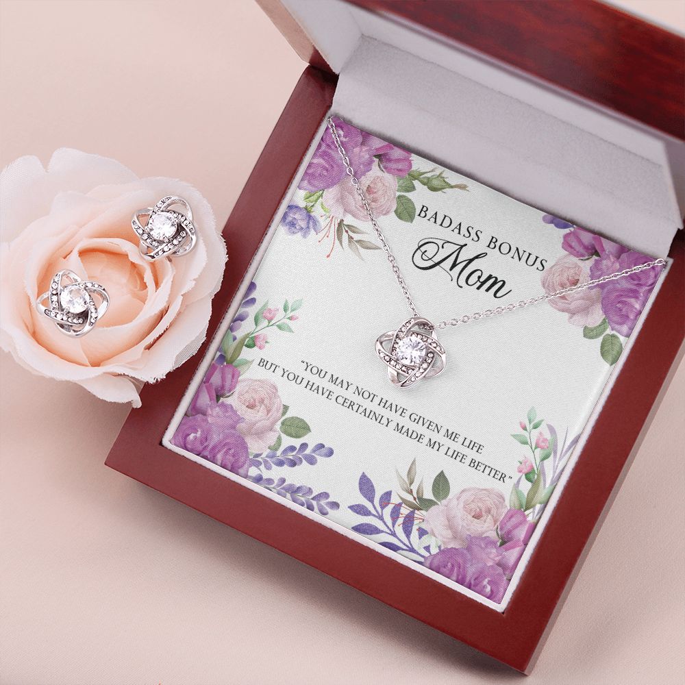Bad ass Bonus Mom Love Knot Earring & Necklace Set
