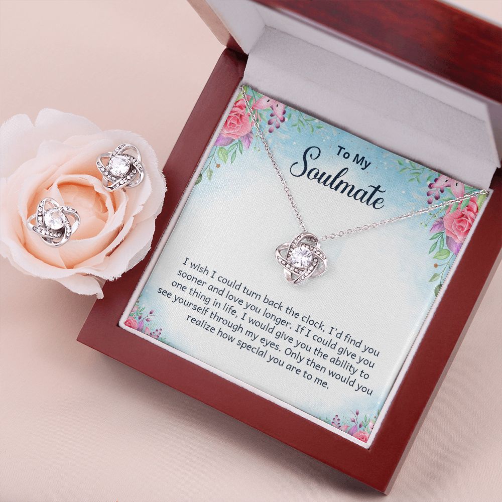 To My soulmate - I wish i could turn back Love Knot Earring & Necklace Set