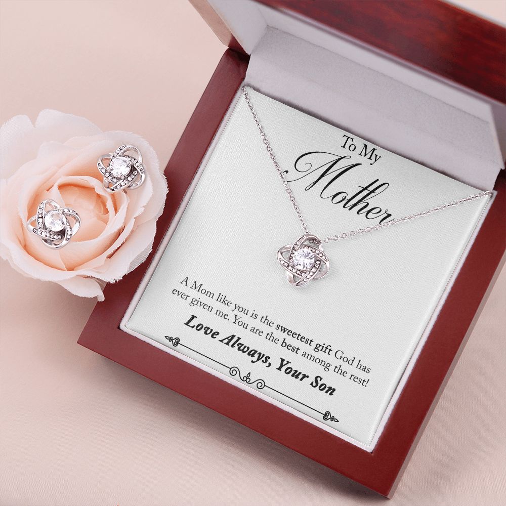 To My Mother Sweetest Gift Love Knot Earring & Necklace Set