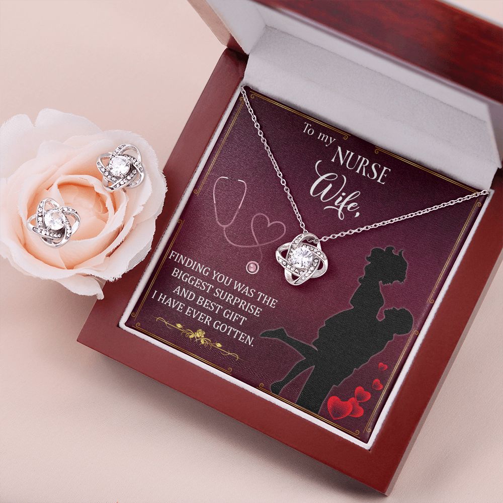 To My Nurse Wife Finding you love knot earring necklace set