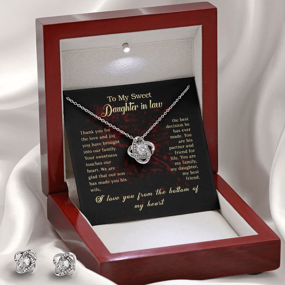 To my Sweet Daughter In Law Love Knot Earring & Necklace Set
