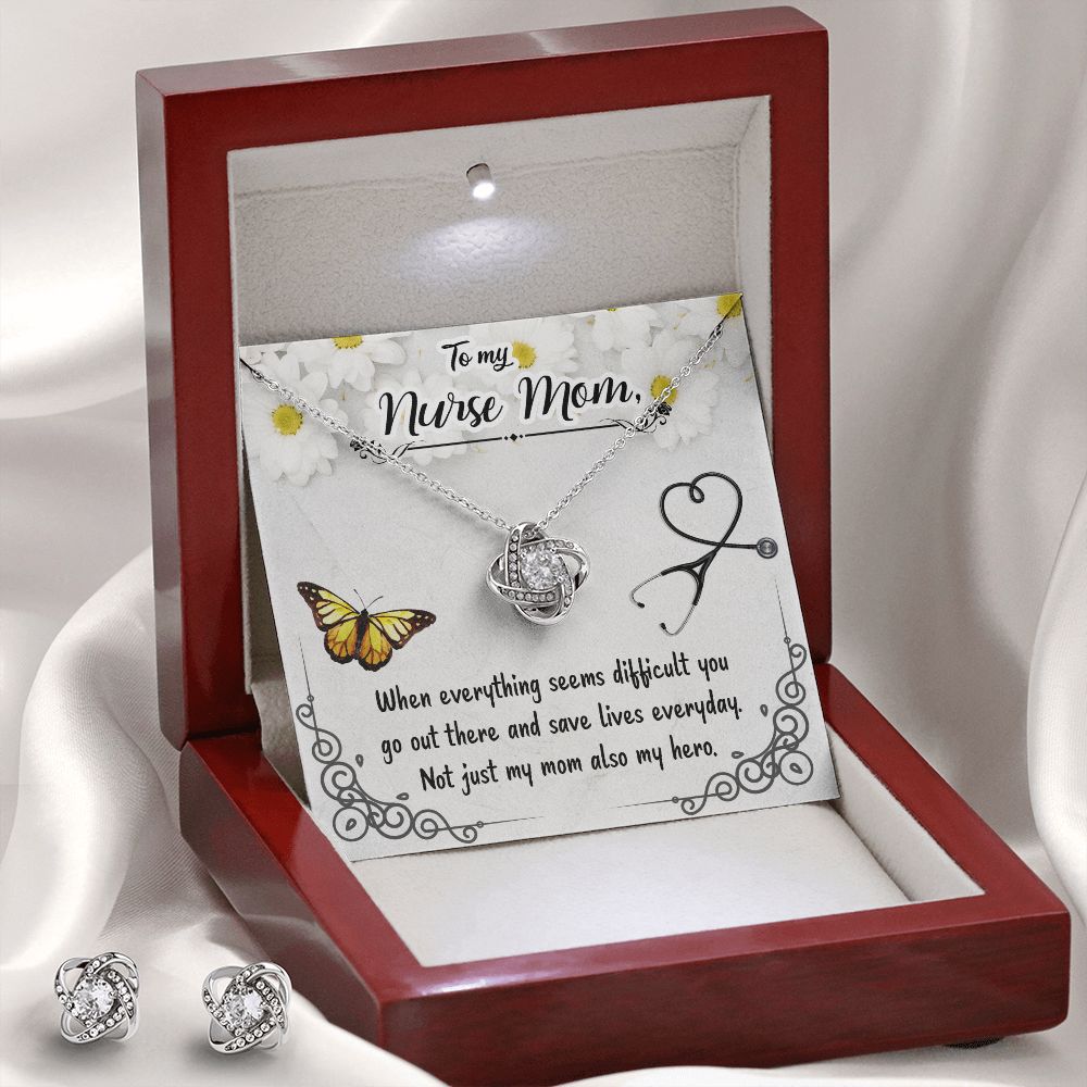 To my Nurse Mom Love Knot Earring & Necklace Set