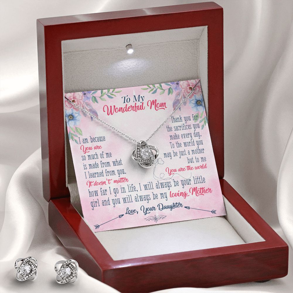 To My wanderful Mom Love Knot Earring & Necklace Set