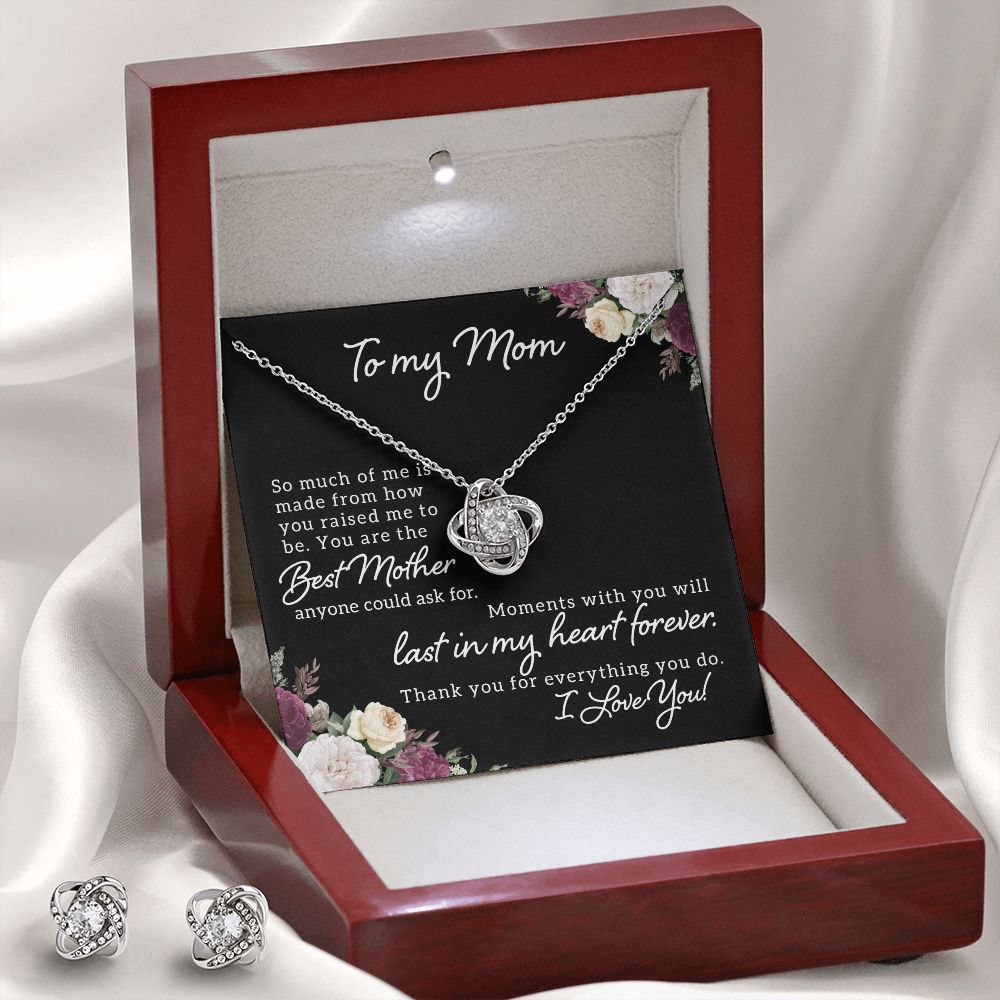To My Mom-So much of me Love Knot Earring & Necklace Set