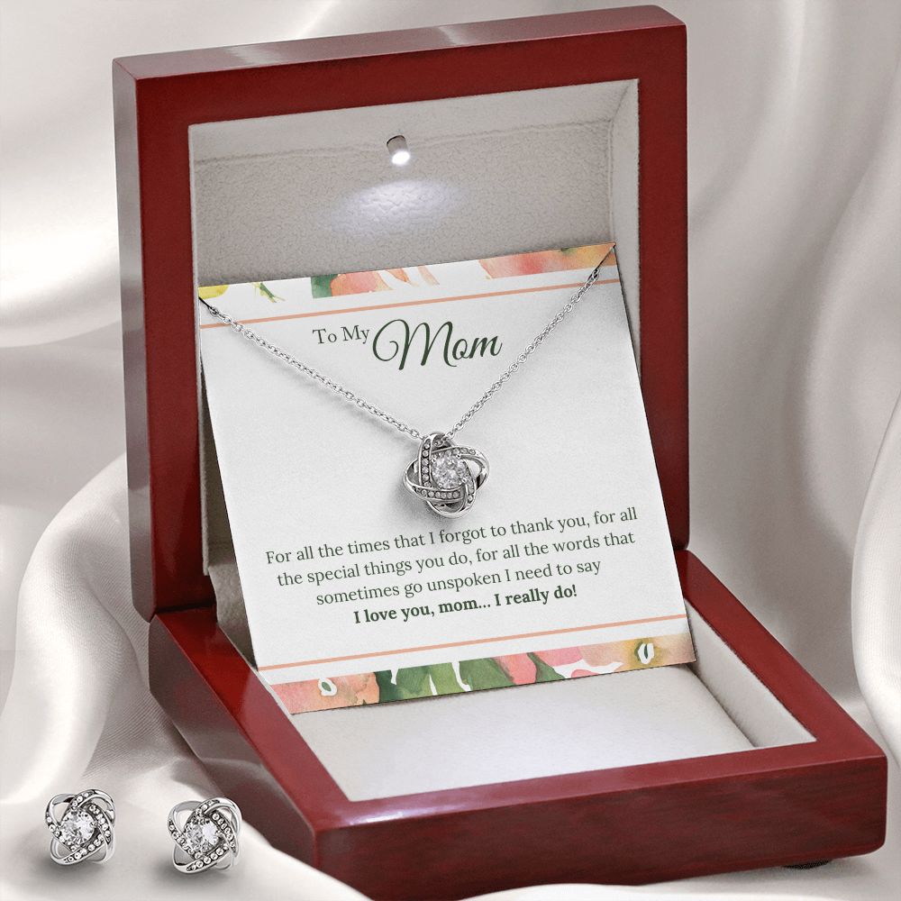 To My Mom - I Love You, I really Do Love Knot Earring & Necklace Set
