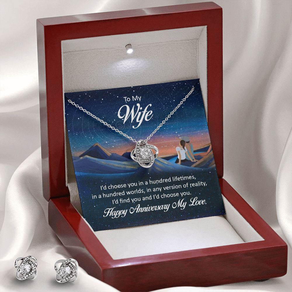 To My wife - i'd choose you in a hundred lifetimes Love Knot Earring & Necklace Set