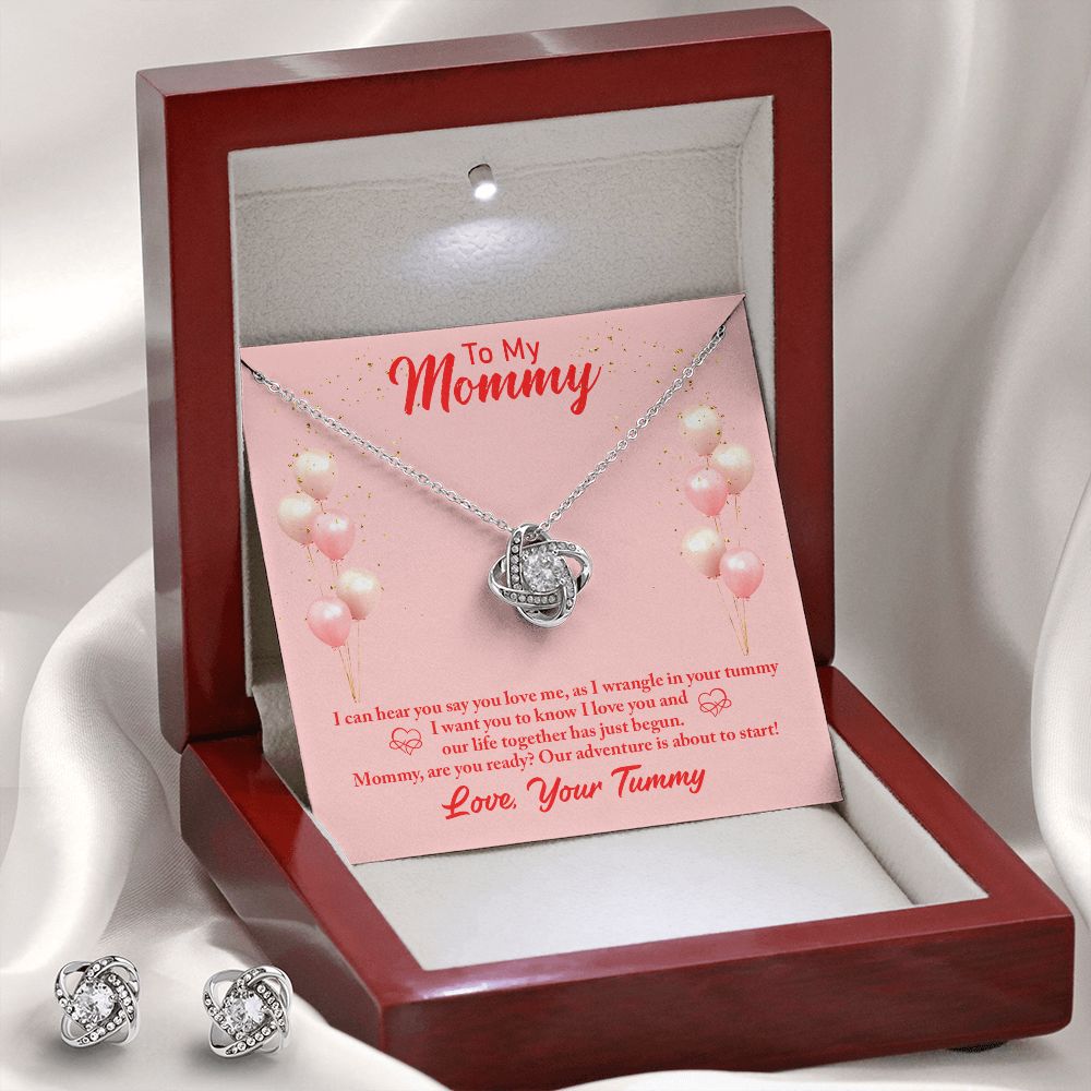 To my Mommy- I can hear you Love Knot Earring & Necklace Set