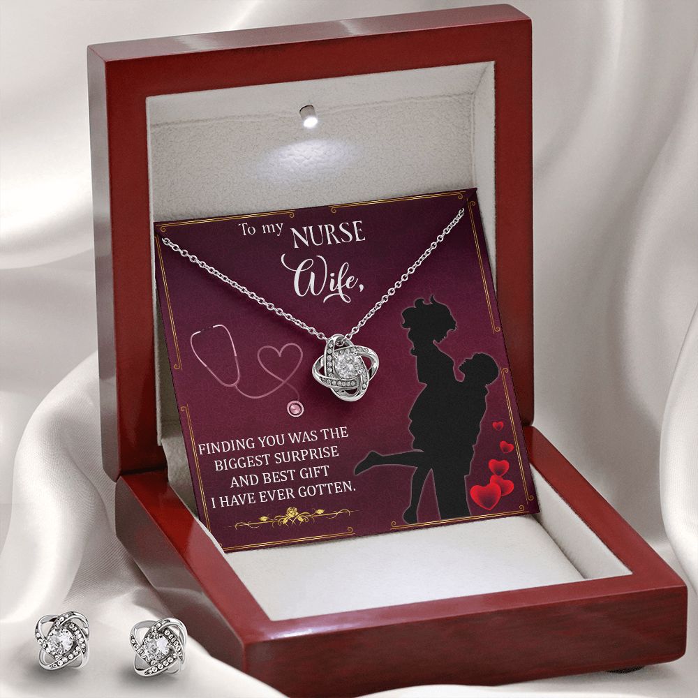To My Nurse Wife Finding you love knot earring necklace set