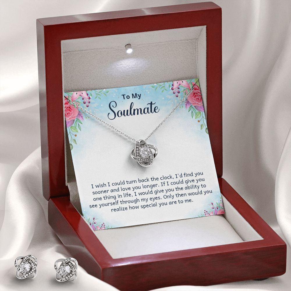 To My soulmate - I wish i could turn back Love Knot Earring & Necklace Set