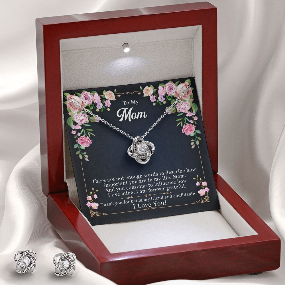 To My Mom, There are not enough words to say I Love Knot Earring & Necklace Set