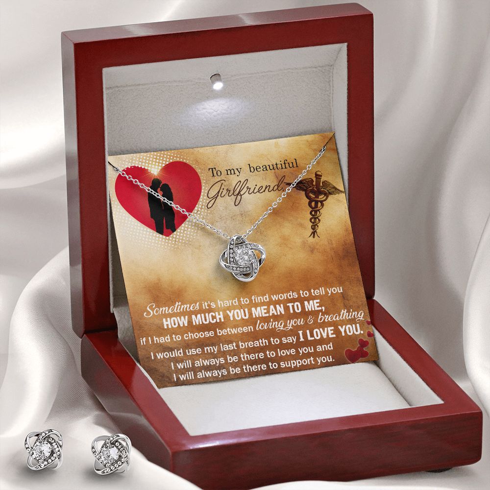 To My Nurse Girlfriend Love Knot Earring & Necklace Set