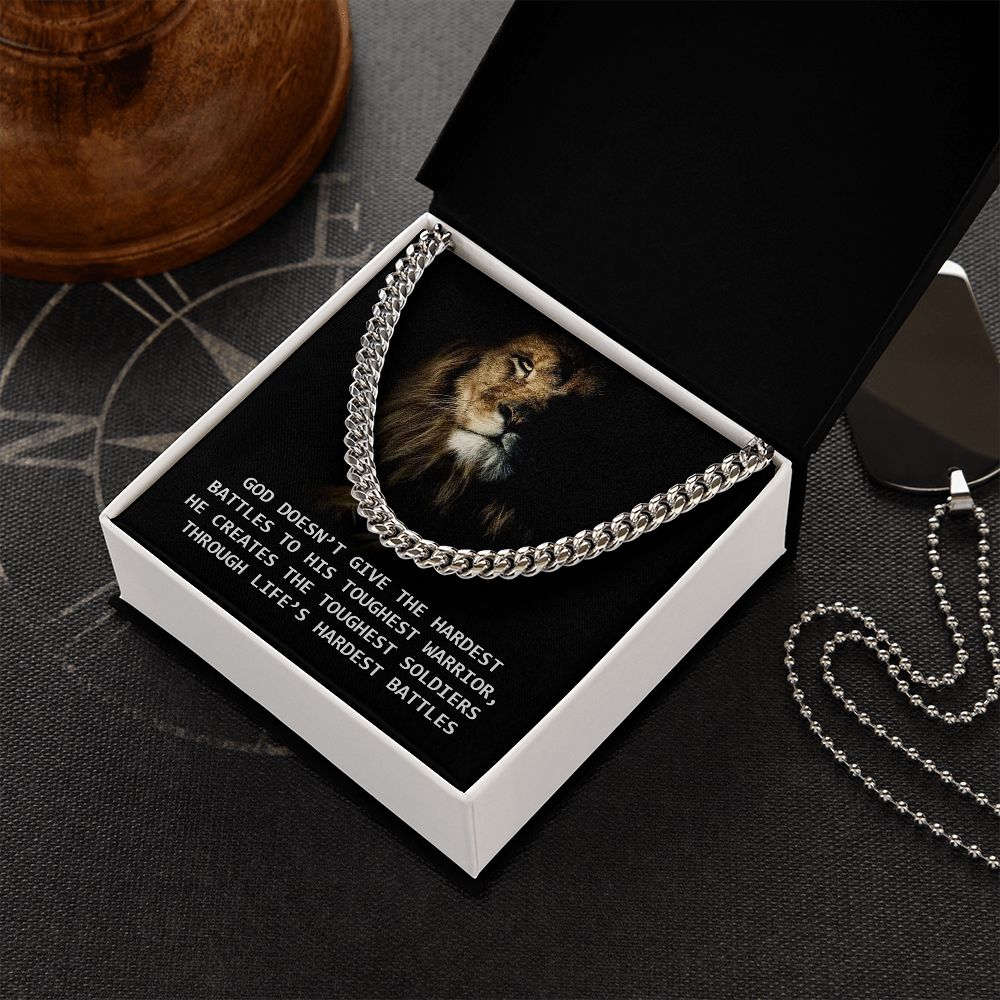 GOD DOESN'T GIVE THE HARDEST BATTLES TO HIS TOUGHEST WARRIOR Motivational Men Cuban Link Chain Gift Set