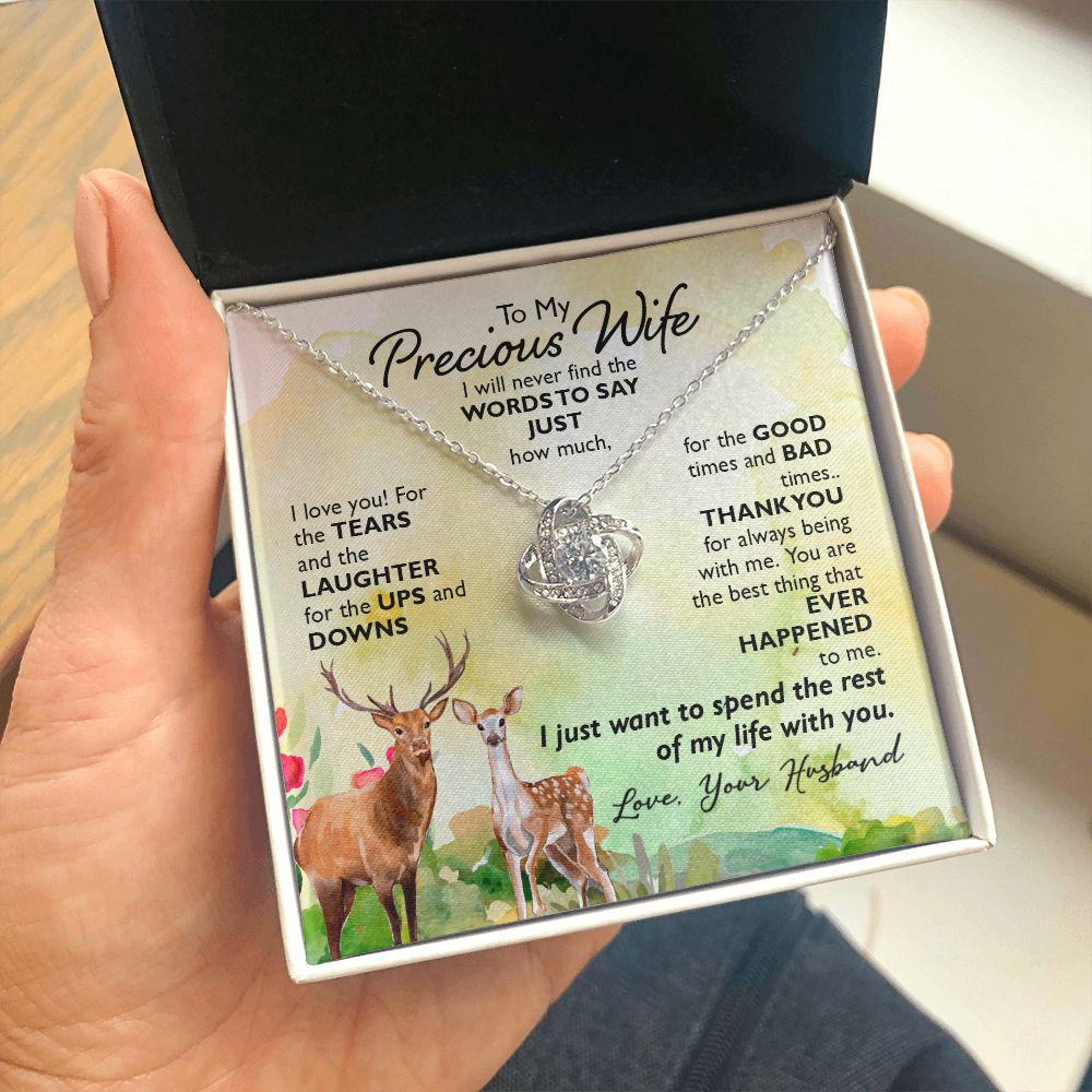 To My Precious Wife I will never find the words to say just how much I Love You Knot Necklace gift set
