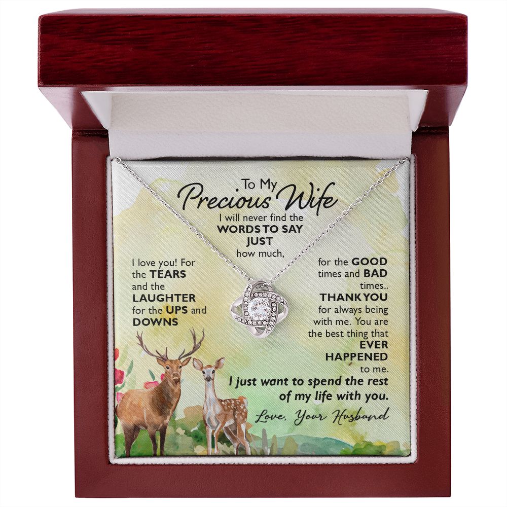 To My Precious Wife I will never find the words to say just how much I Love You Knot Necklace gift set