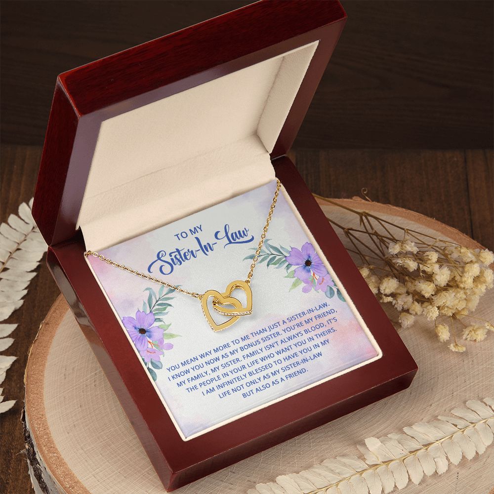 To My Sister-In-Law - I know you now as my bonus sister Interlocking Hearts necklace