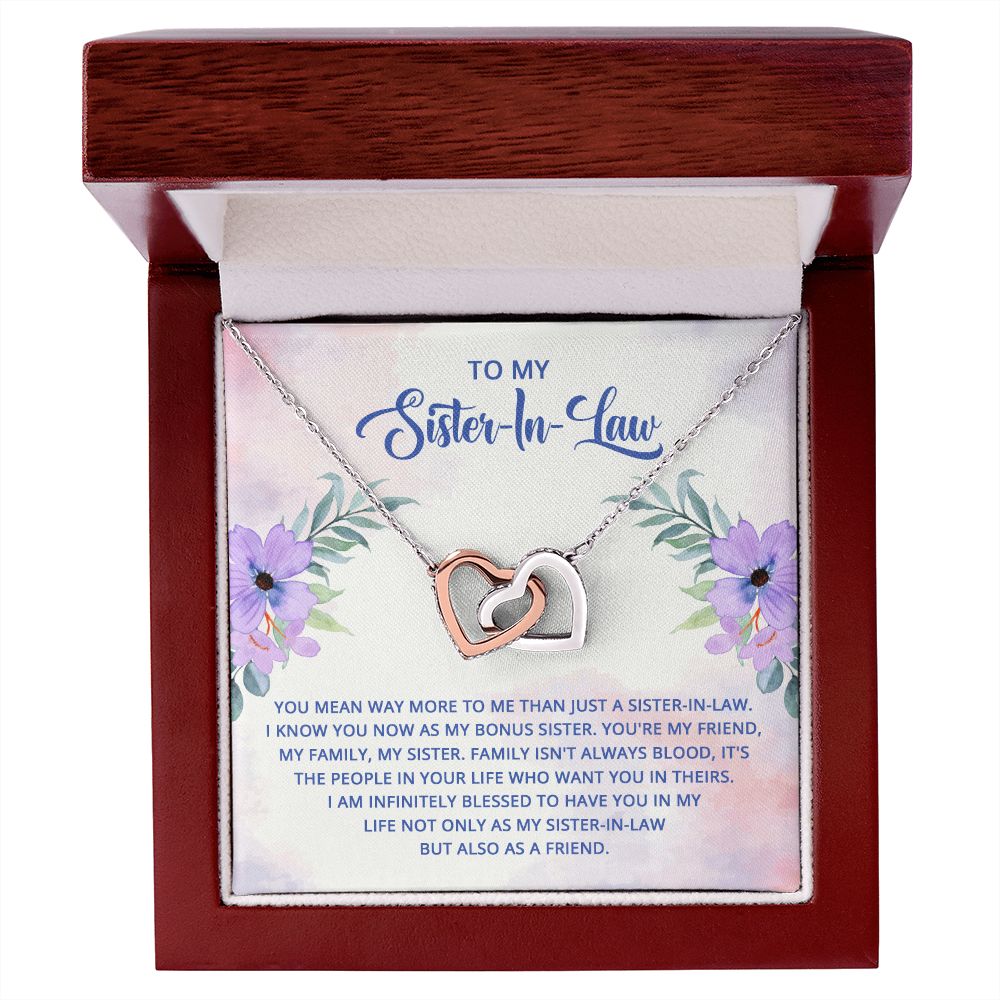 To My Sister-In-Law - I know you now as my bonus sister Interlocking Hearts necklace