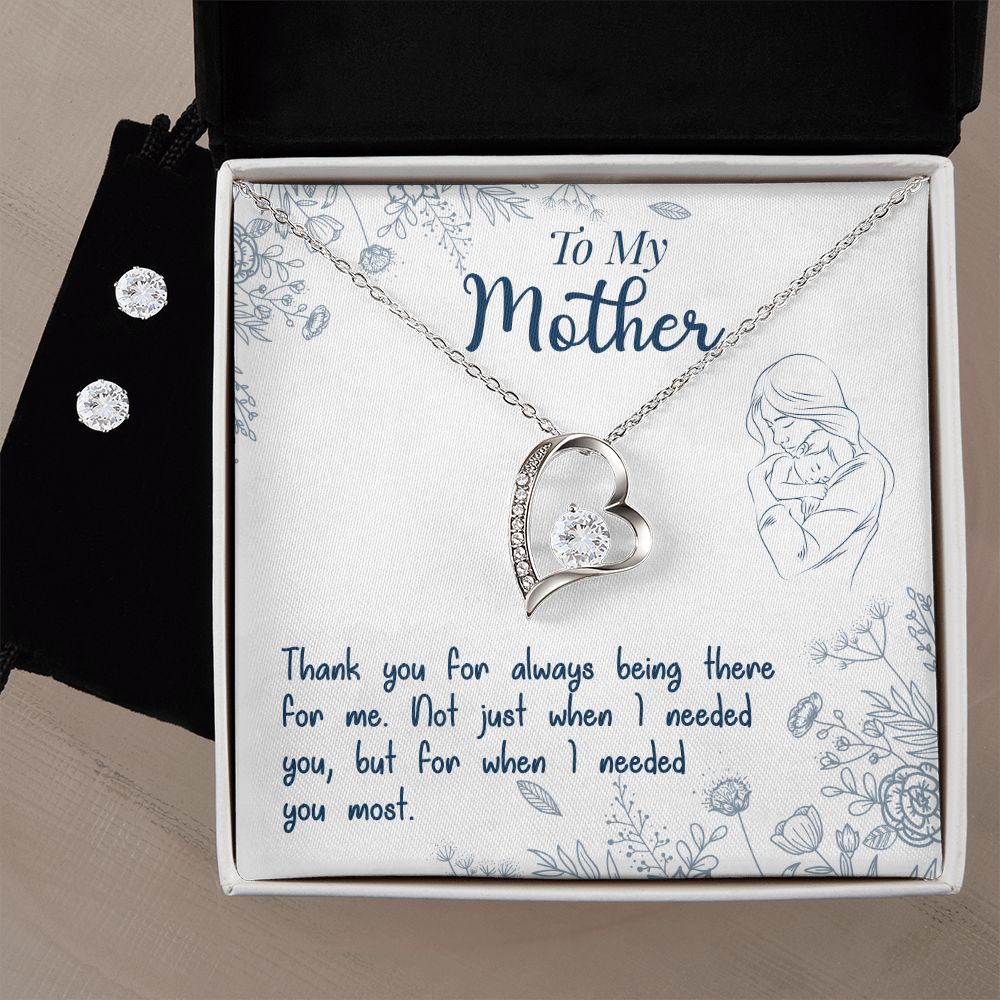 To My Mom Forever Love Necklace and Cubic Zirconia Earring Set