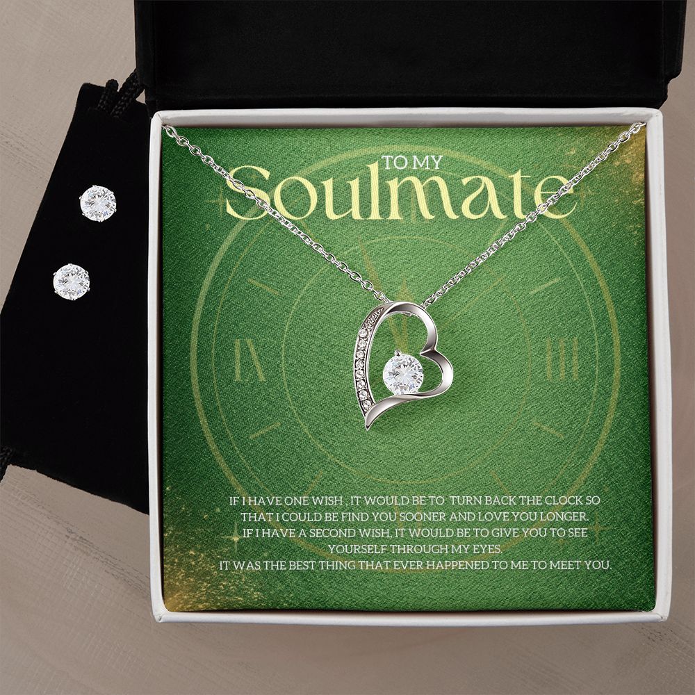 To My Soulmate Forever Love Necklace and Cubic Zirconia Earring Set