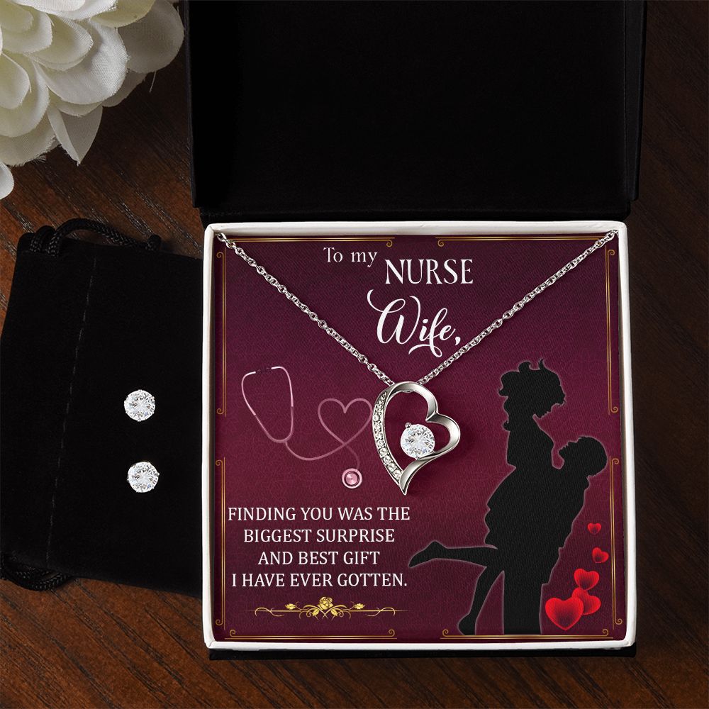 To My Nurse wife - finding you Forever Love Necklace and Cubic Zirconia Earring Set