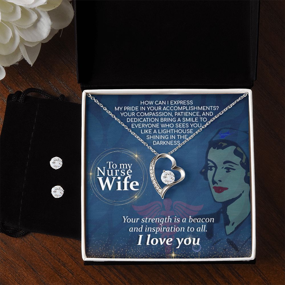 To My Nurse Wife How Can I Forever Love Necklace and Cubic Zirconia Earring Set