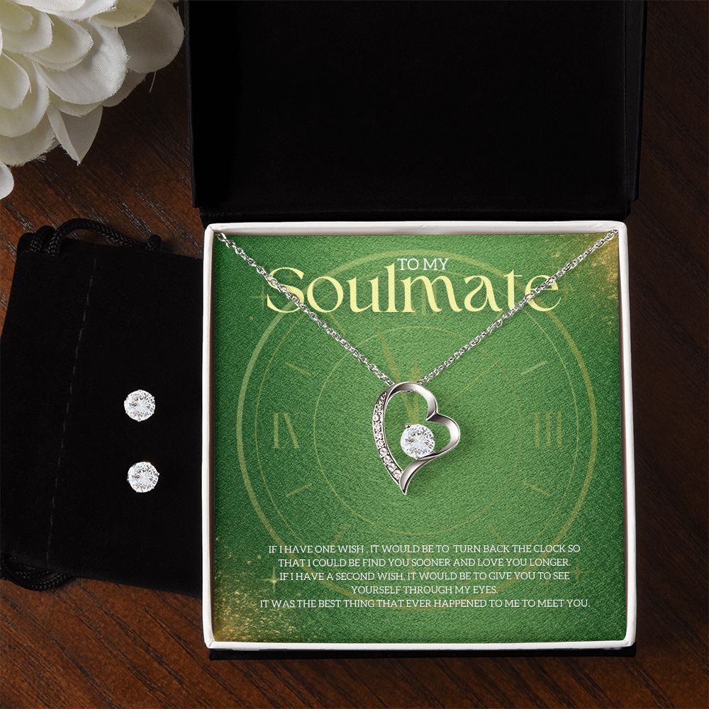 To My Soulmate Forever Love Necklace and Cubic Zirconia Earring Set