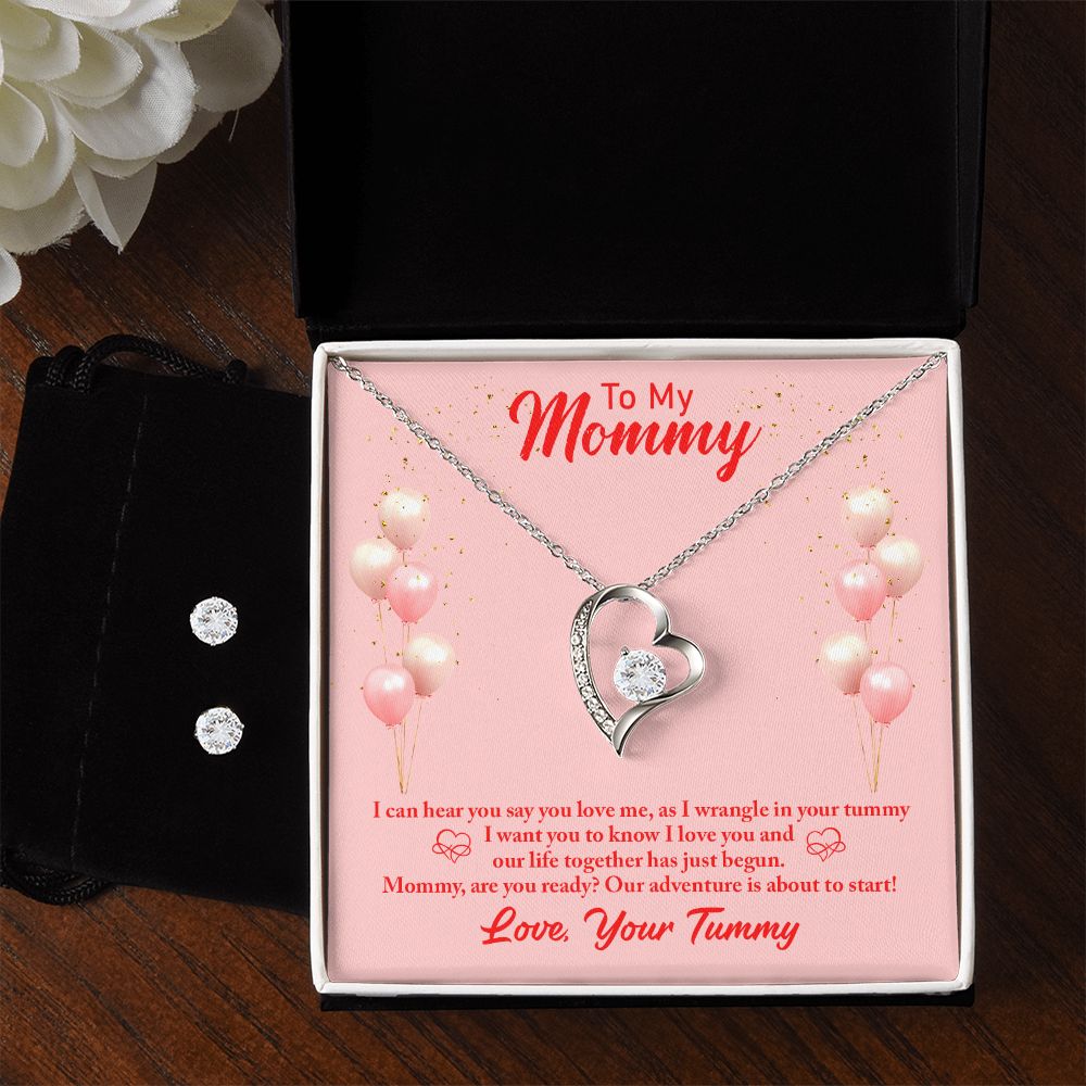 To my mommy- I can hear you Forever Love Necklace and Cubic Zirconia Earring Set