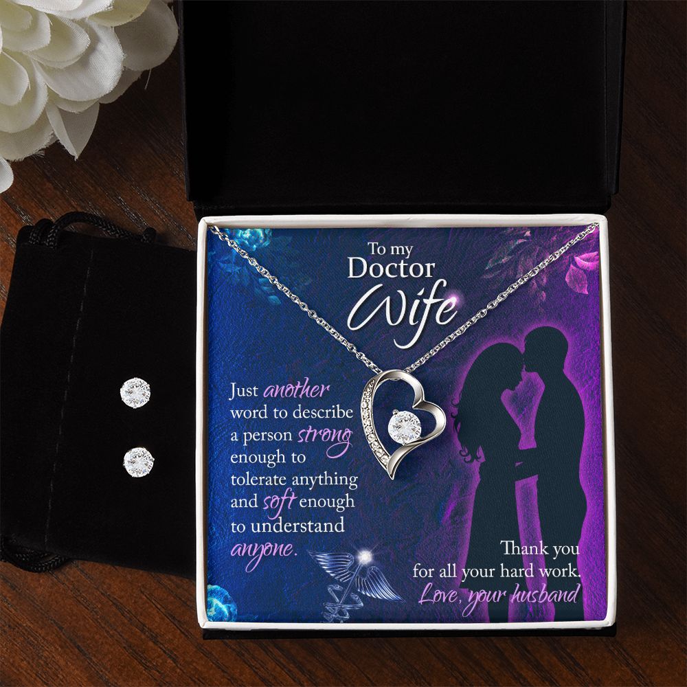 To My Doctor Wife Just another word Forever Love Necklace and Cubic Zirconia Earring Set