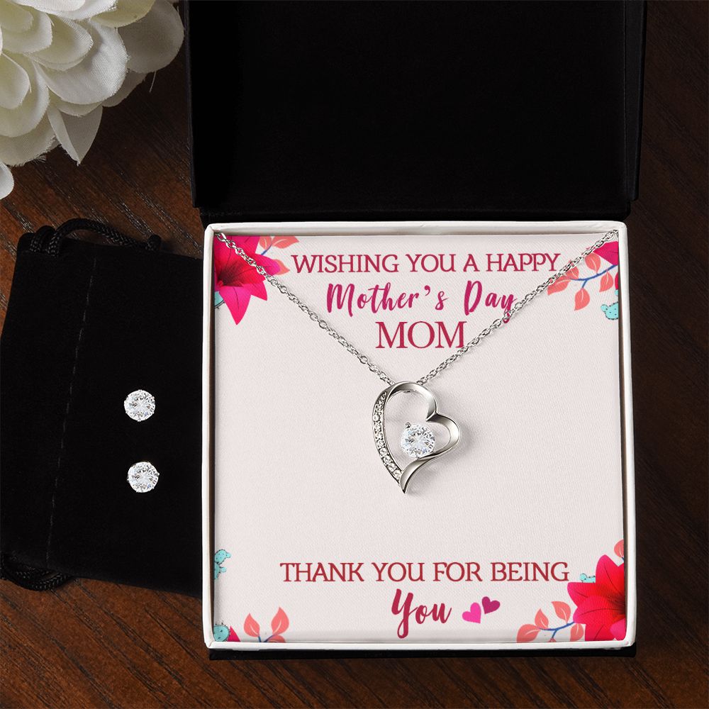 Wishing you a happy Mothers day Forever Love Necklace and Cubic Zirconia Earring Set