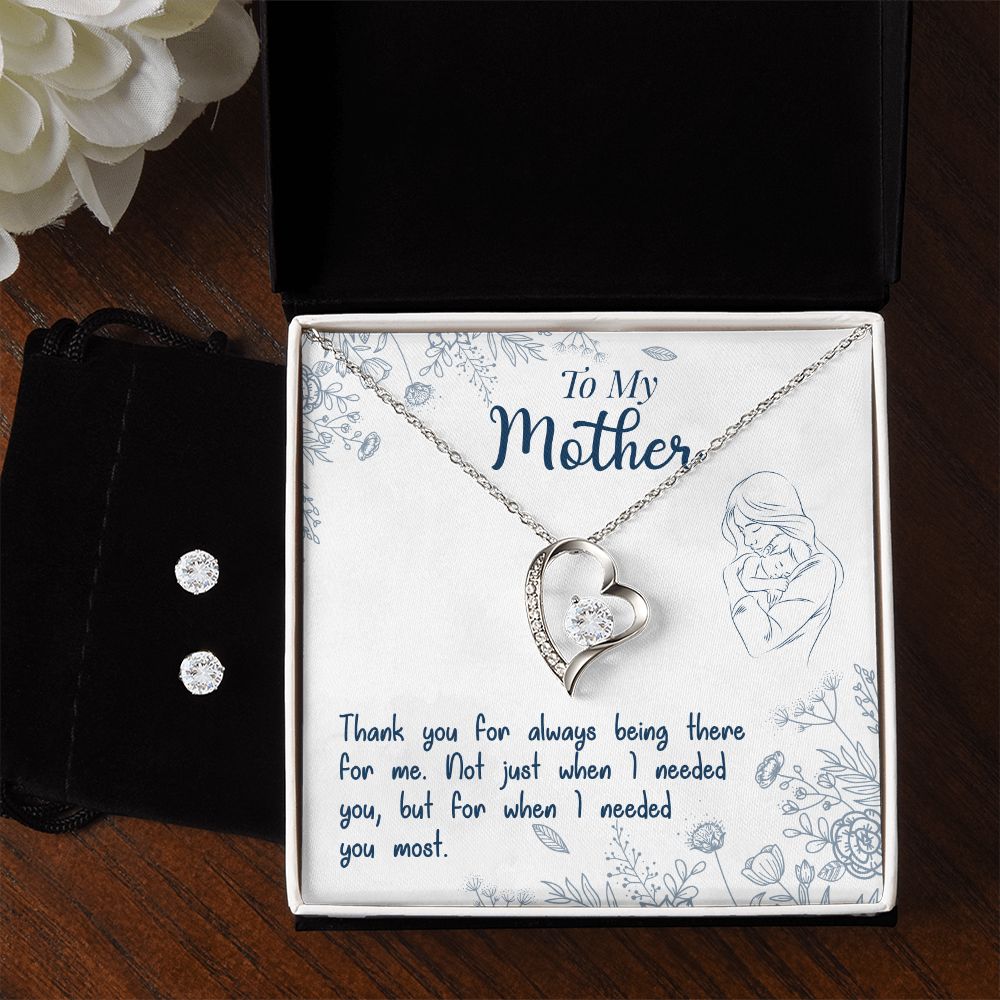 To My Mom Forever Love Necklace and Cubic Zirconia Earring Set