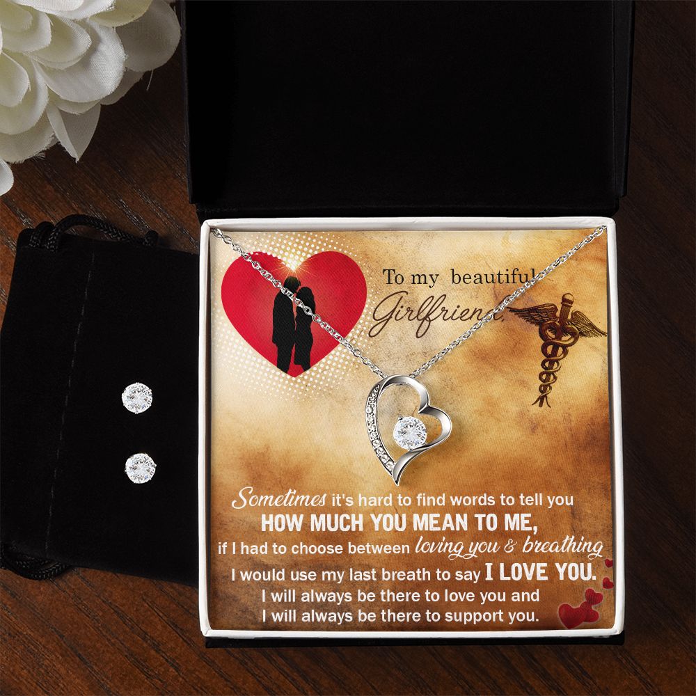 To my nurse girlfriend- Sometimes it's hard Forever Love Necklace and Cubic Zirconia Earring Set