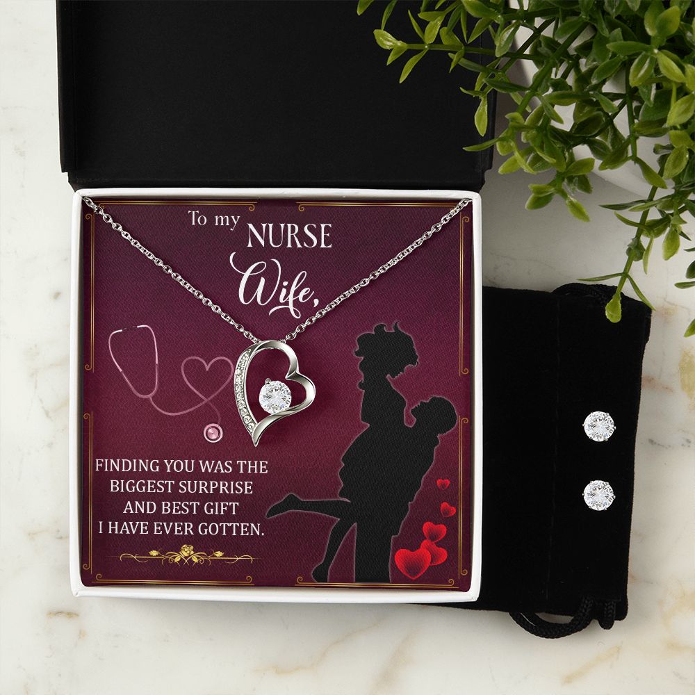To My Nurse wife - finding you Forever Love Necklace and Cubic Zirconia Earring Set