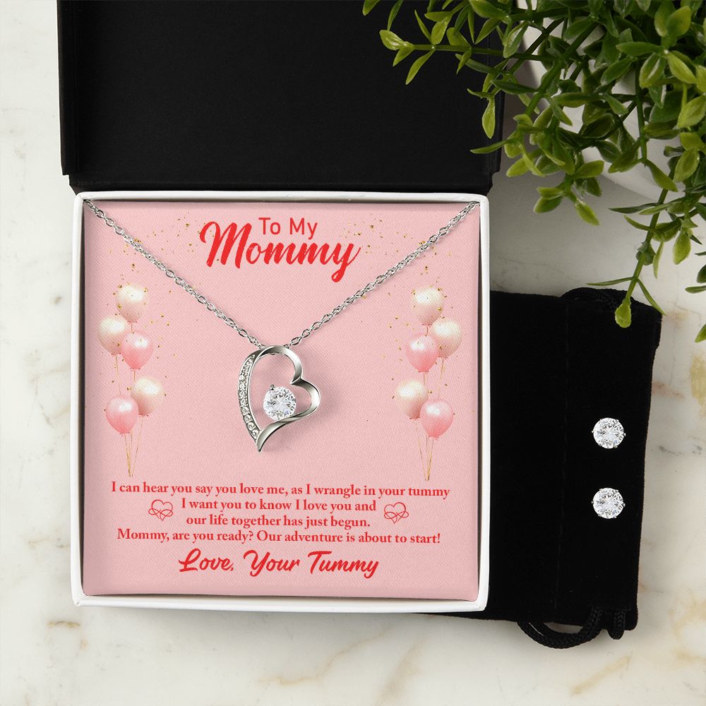 To my mommy- I can hear you Forever Love Necklace and Cubic Zirconia Earring Set