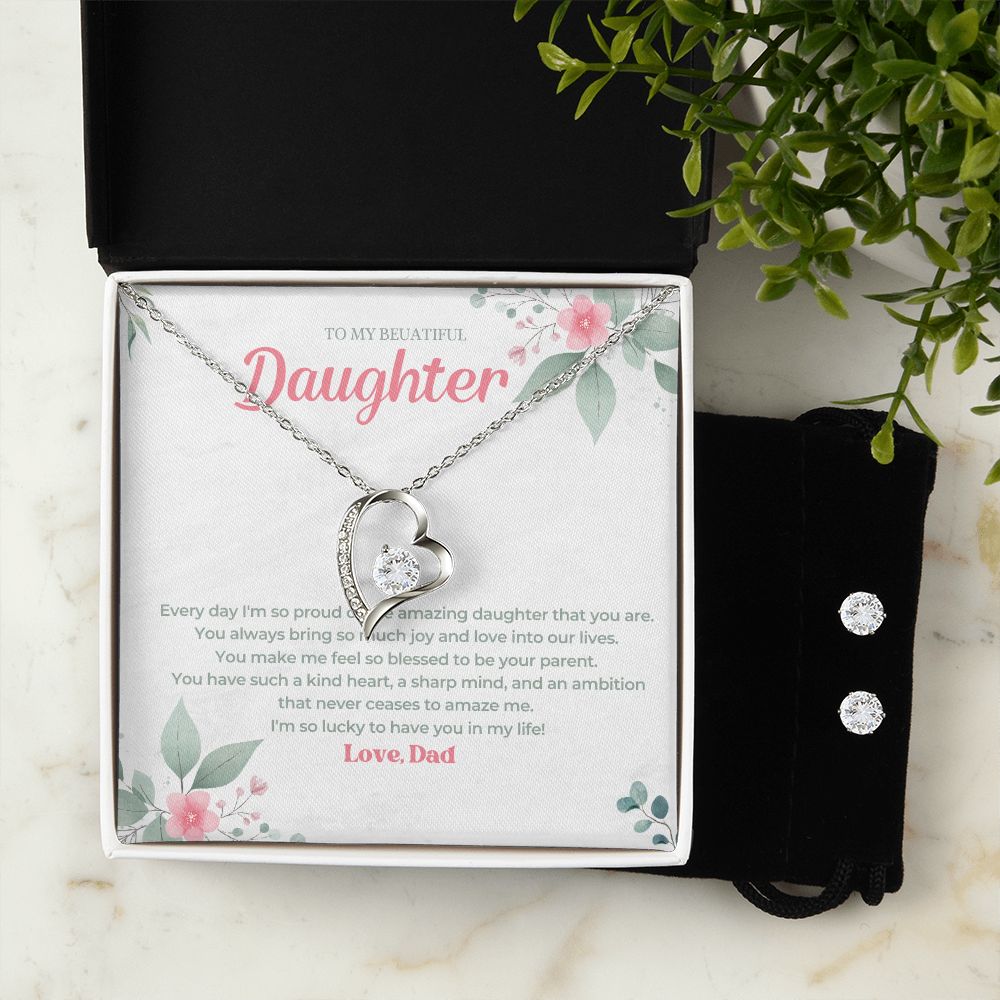 14 Forever Love Necklace and Cubic Zirconia Earring Set