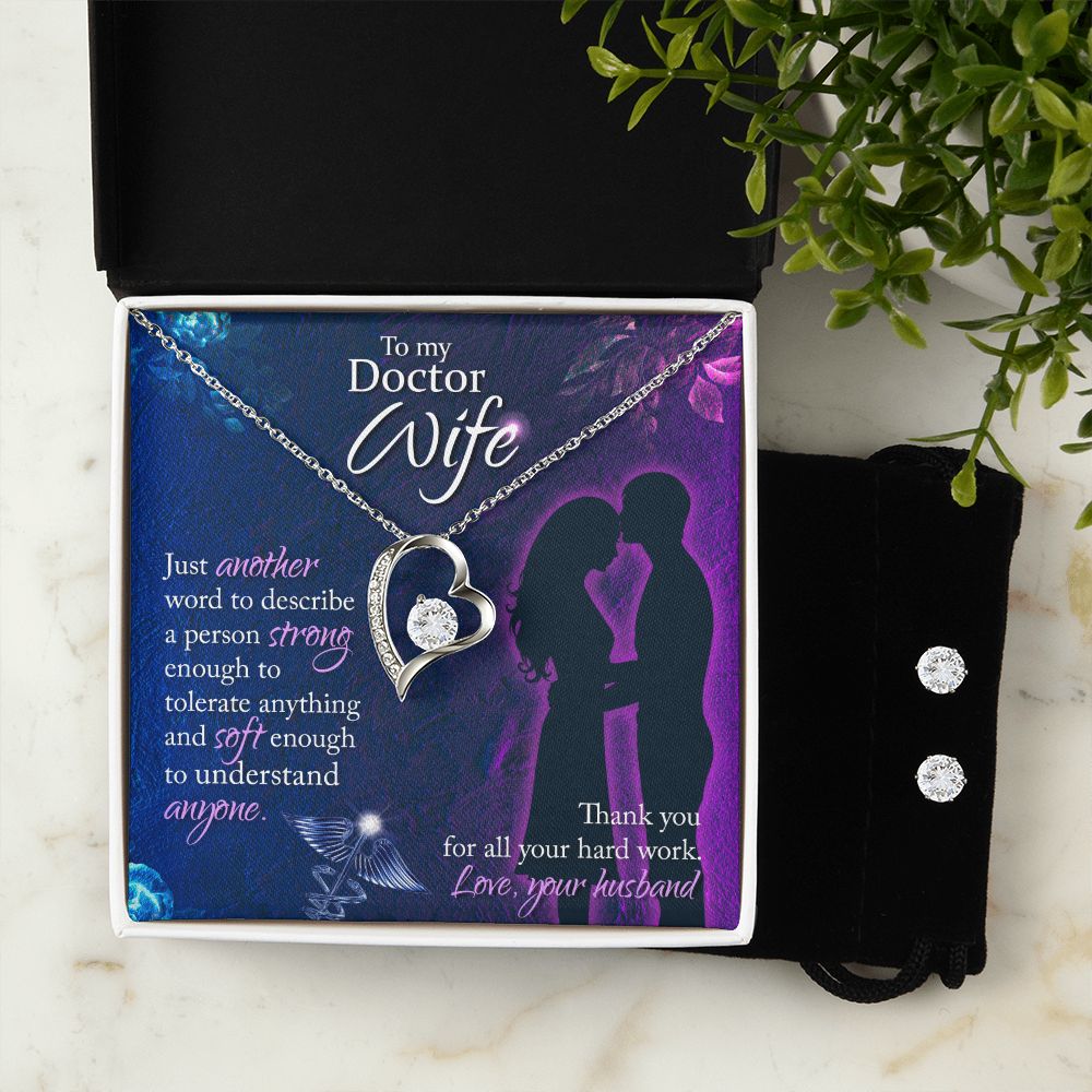 To My Doctor Wife Just another word Forever Love Necklace and Cubic Zirconia Earring Set