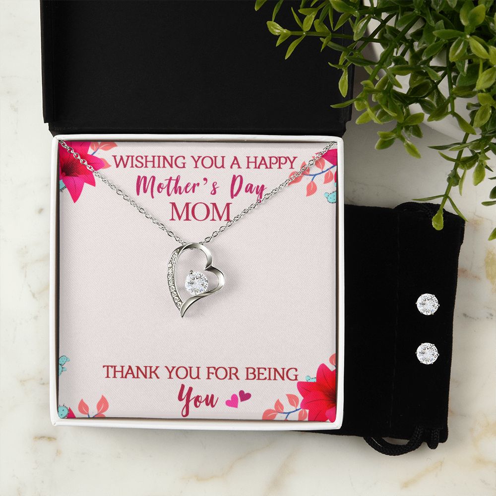 Wishing you a happy Mothers day Forever Love Necklace and Cubic Zirconia Earring Set