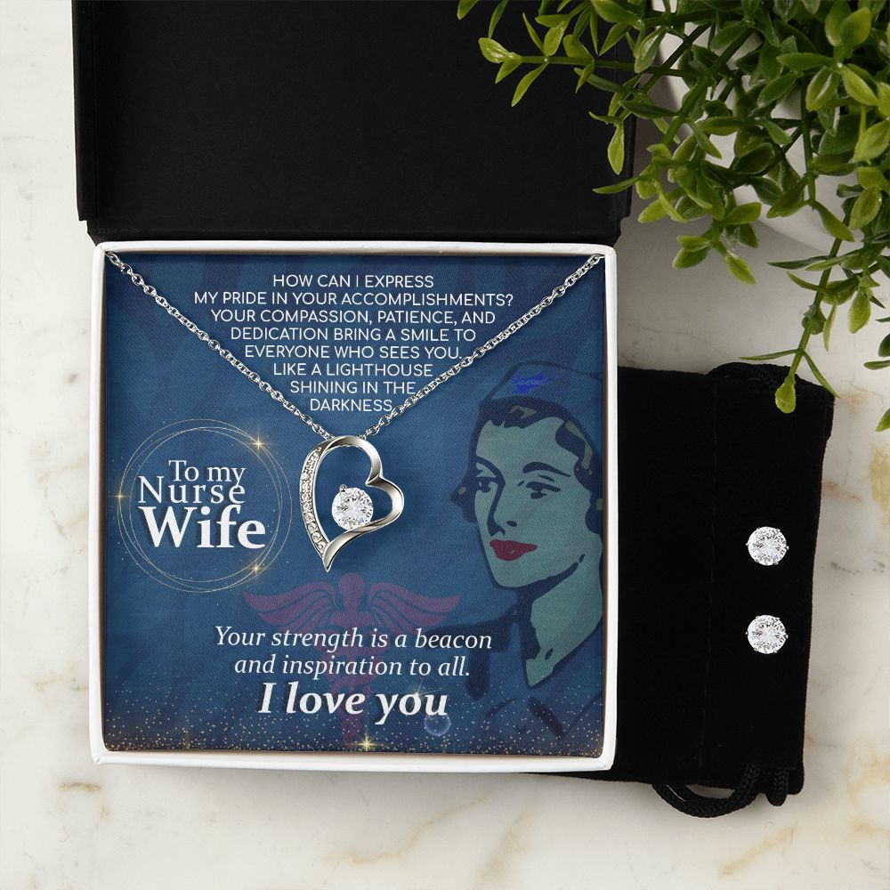 To My Nurse Wife How Can I Forever Love Necklace and Cubic Zirconia Earring Set