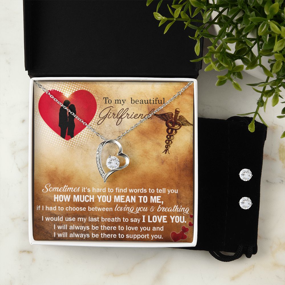 To my nurse girlfriend- Sometimes it's hard Forever Love Necklace and Cubic Zirconia Earring Set