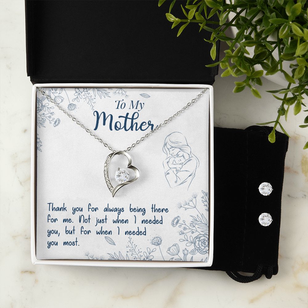 To My Mom Forever Love Necklace and Cubic Zirconia Earring Set