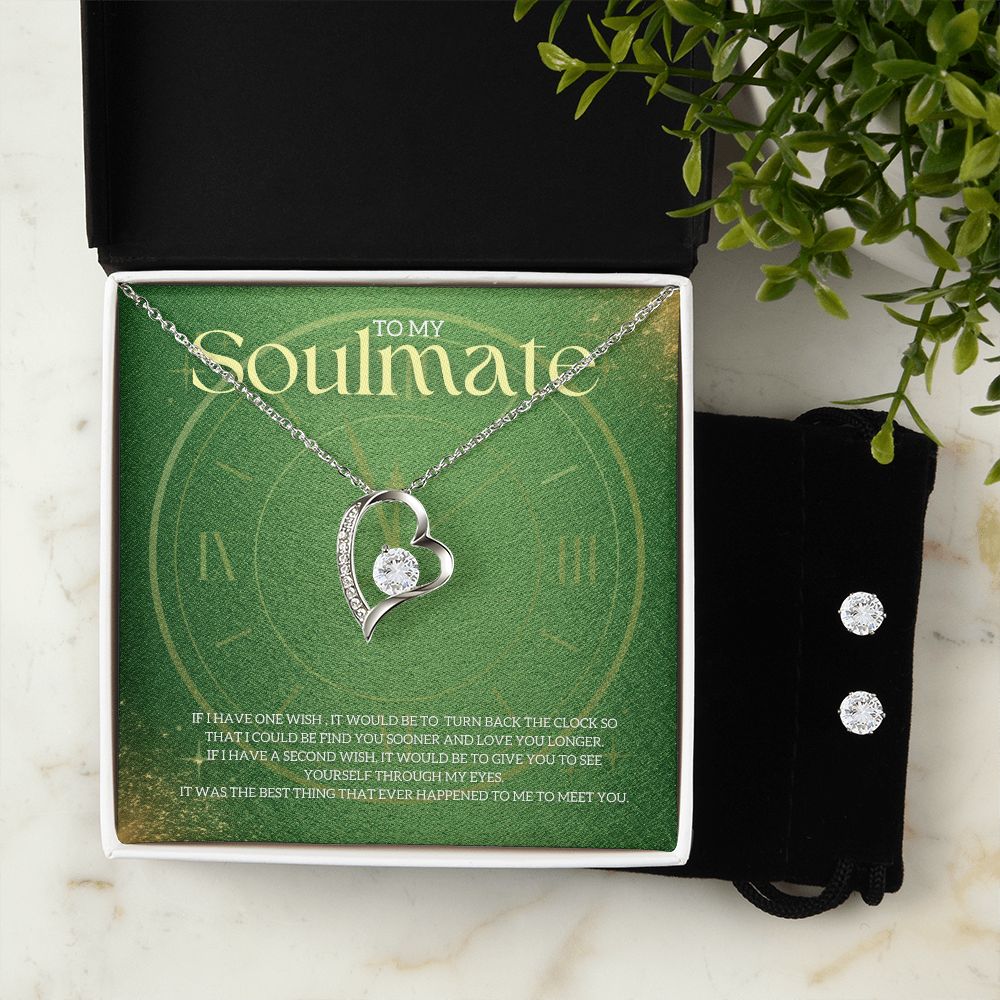 To My Soulmate Forever Love Necklace and Cubic Zirconia Earring Set