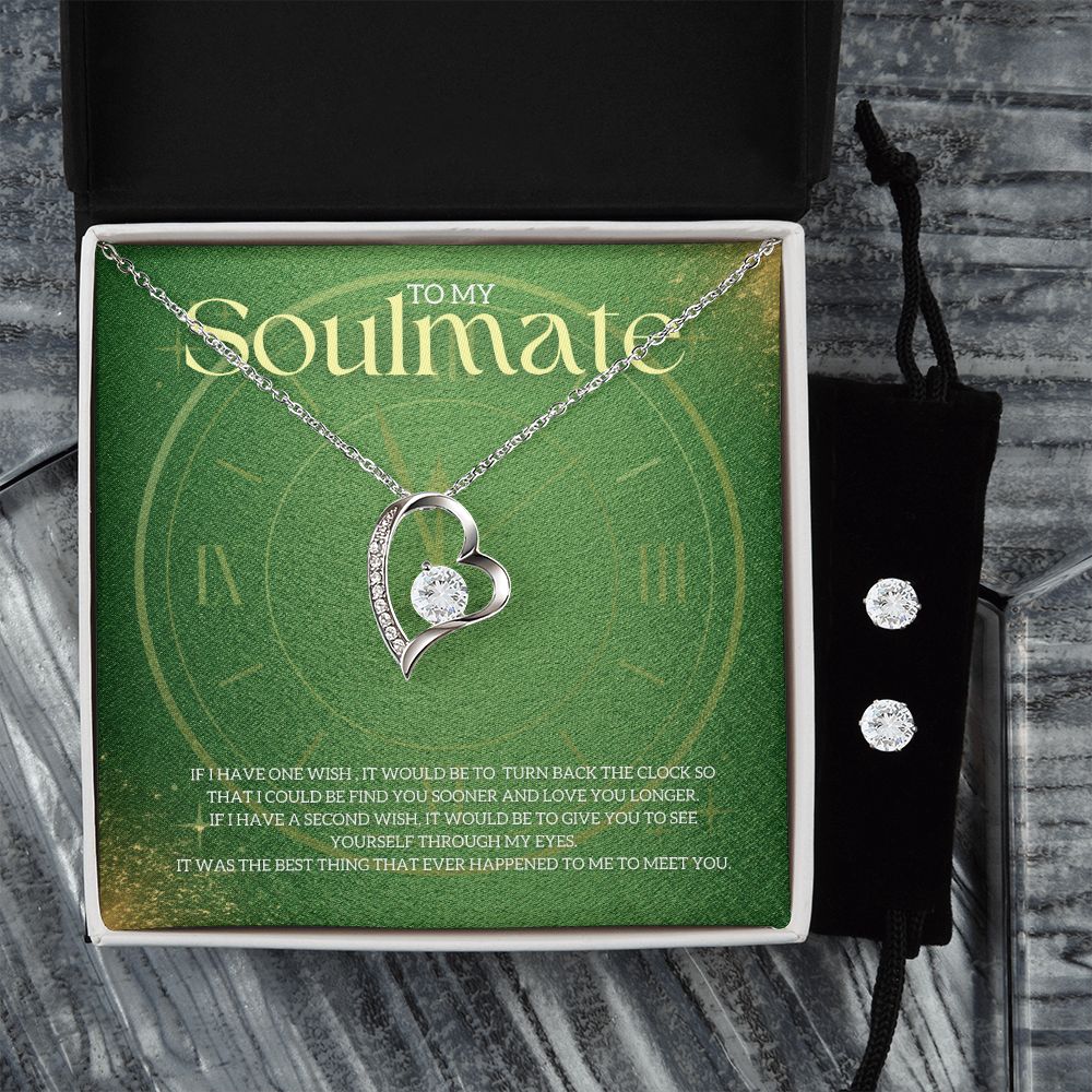 To My Soulmate Forever Love Necklace and Cubic Zirconia Earring Set