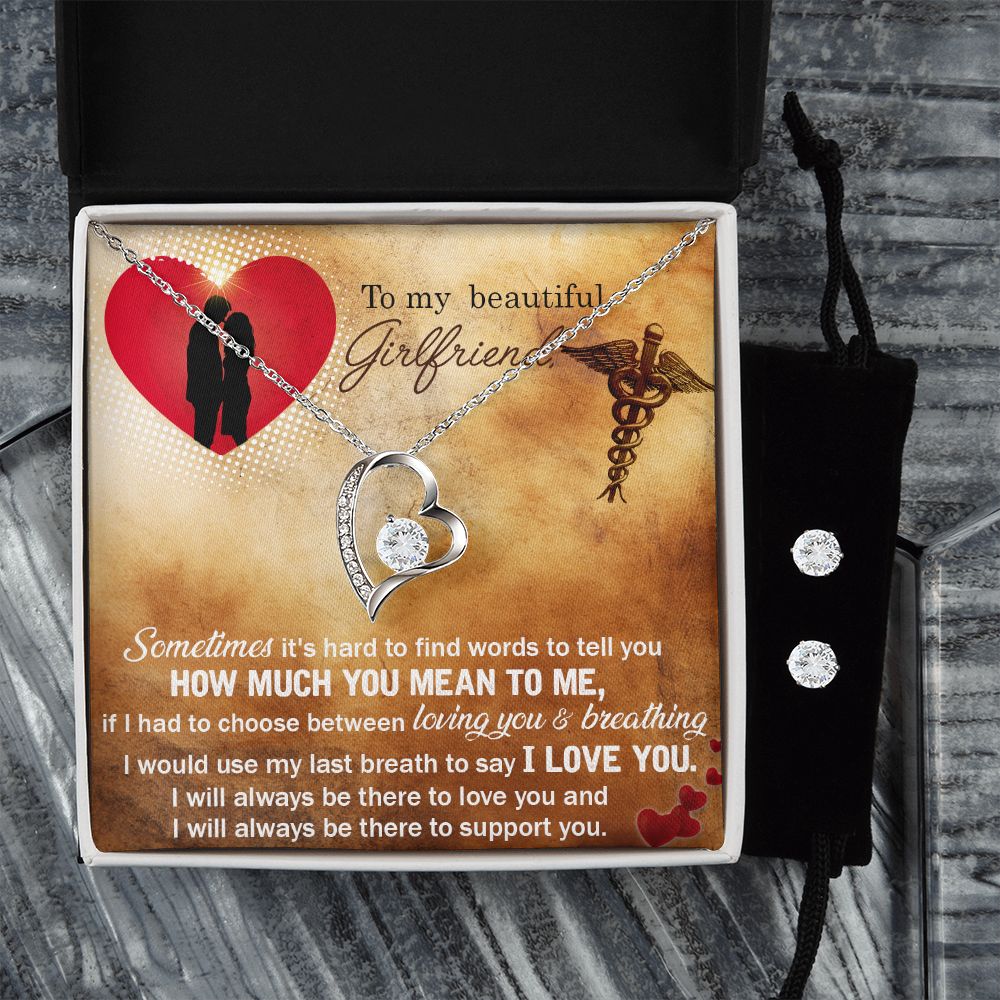 To my nurse girlfriend- Sometimes it's hard Forever Love Necklace and Cubic Zirconia Earring Set