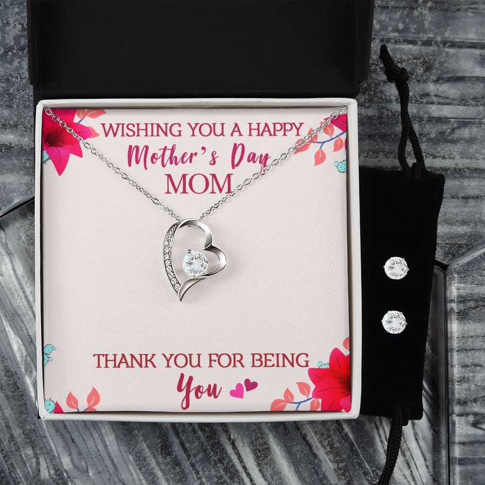 Wishing you a happy Mothers day Forever Love Necklace and Cubic Zirconia Earring Set