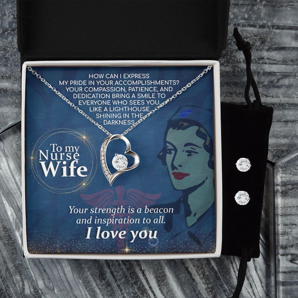 To My Nurse Wife How Can I Forever Love Necklace and Cubic Zirconia Earring Set