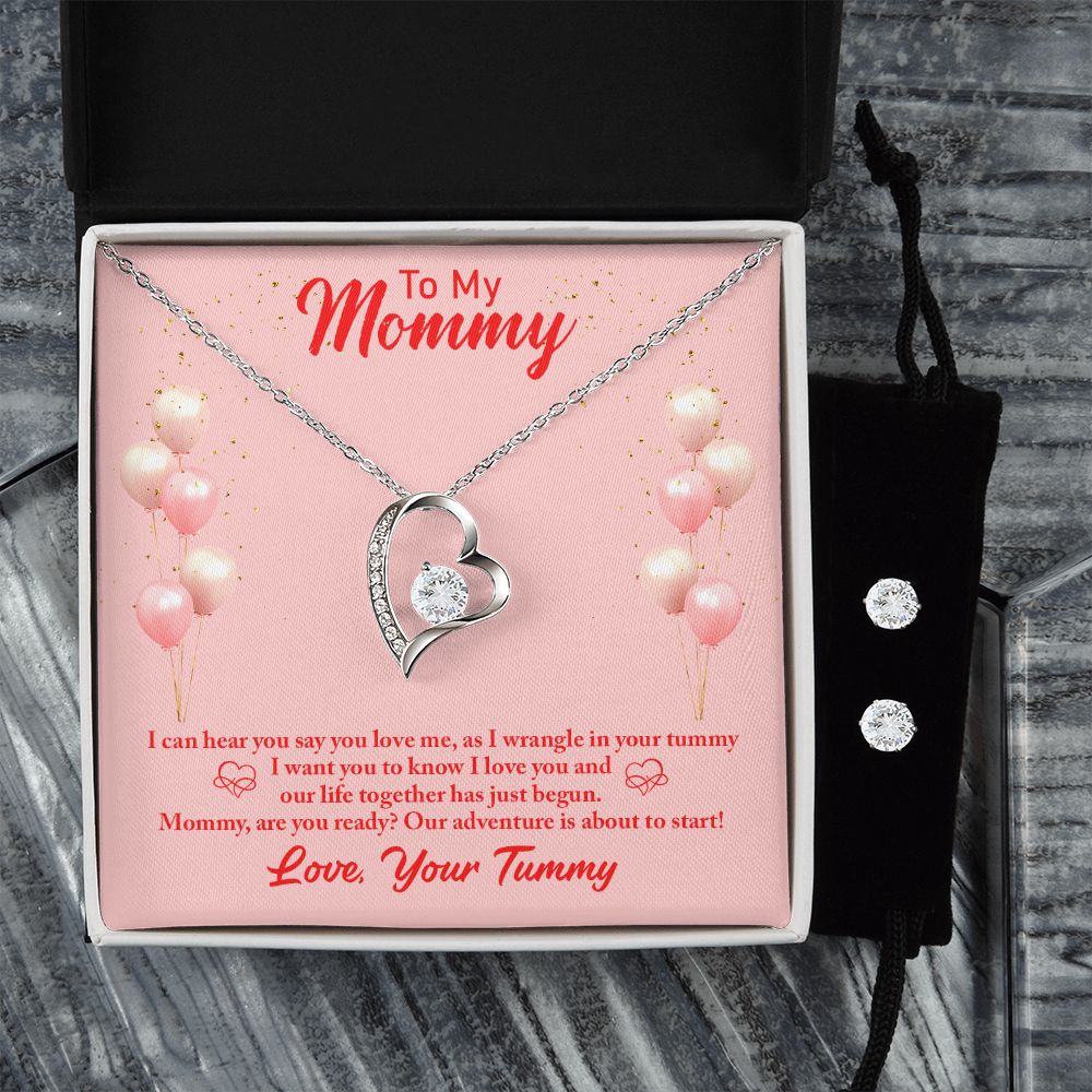 To my mommy- I can hear you Forever Love Necklace and Cubic Zirconia Earring Set
