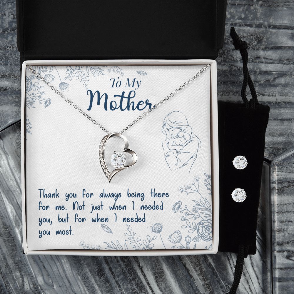 To My Mom Forever Love Necklace and Cubic Zirconia Earring Set