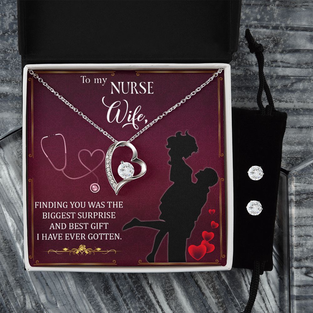 To My Nurse wife - finding you Forever Love Necklace and Cubic Zirconia Earring Set