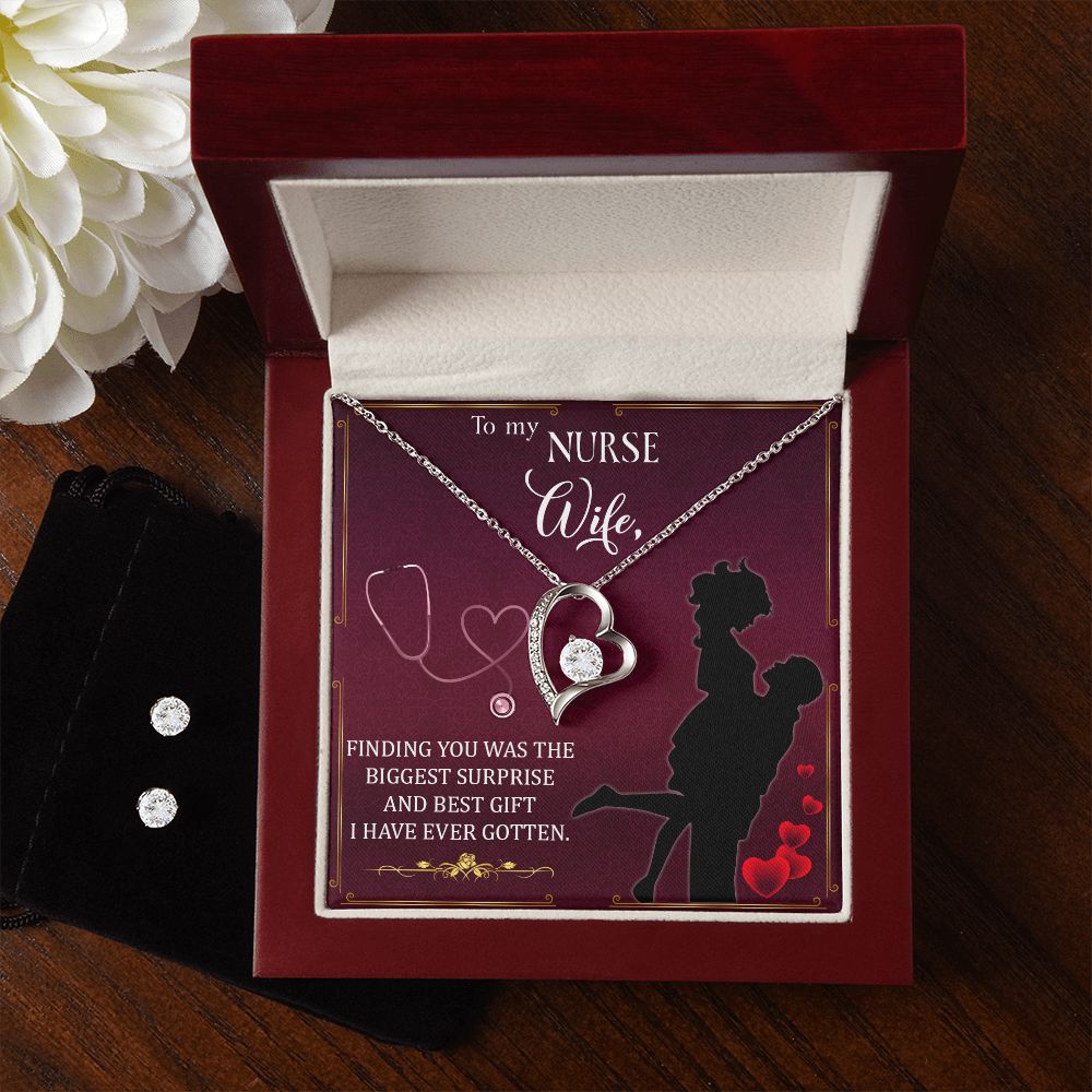 To My Nurse wife - finding you Forever Love Necklace and Cubic Zirconia Earring Set